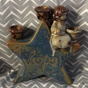 Small angel pottery candle holder